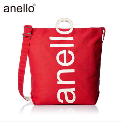 anello日本潮流大logo棉质帆布两用手提包单肩包S0061红布白字
