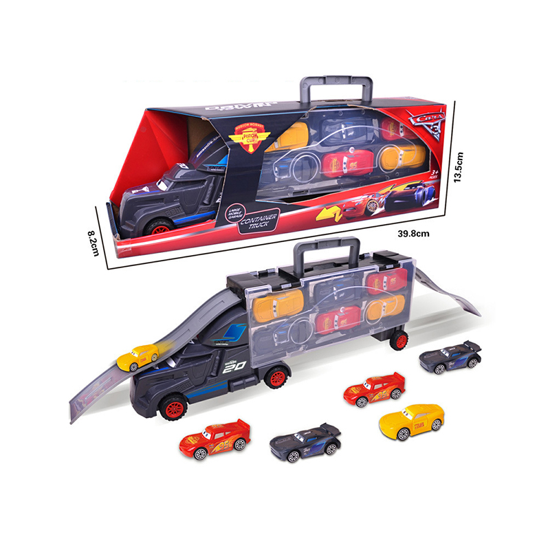 PDQ滑梯货柜车汽车总动员3带6只塑料车模型玩具