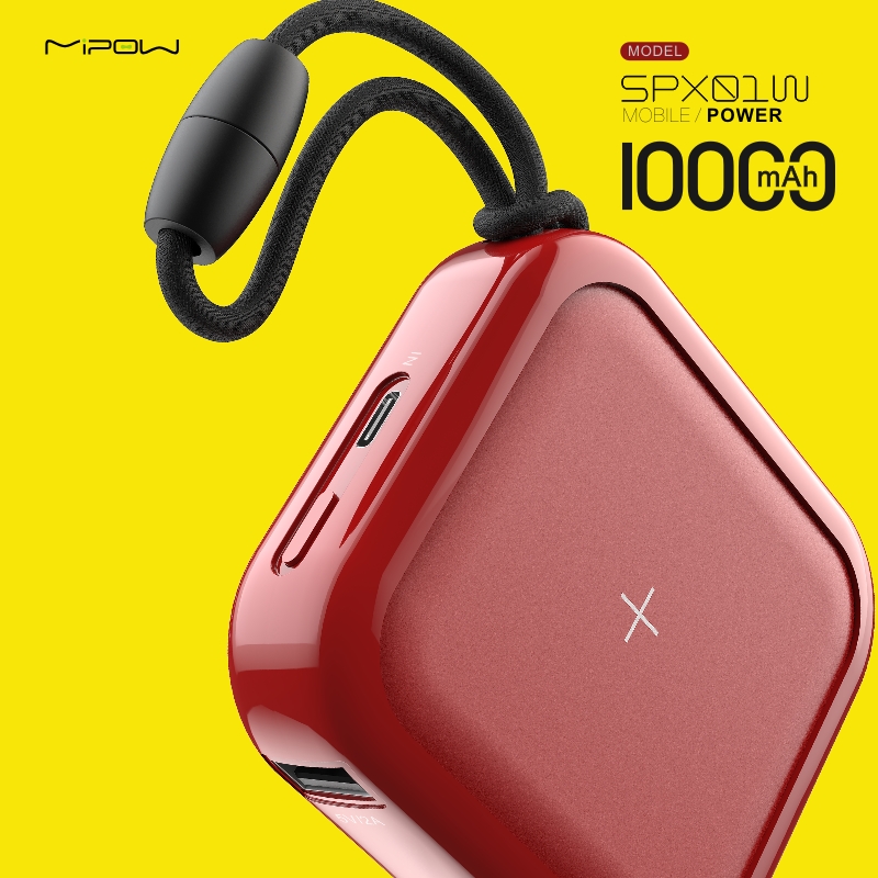 国内贸易 MIPOW苹果11 Pro Max无线充电宝iPhoneXs max无线充电器移动电源QI无线充电器SPX01W 10000毫安 红色