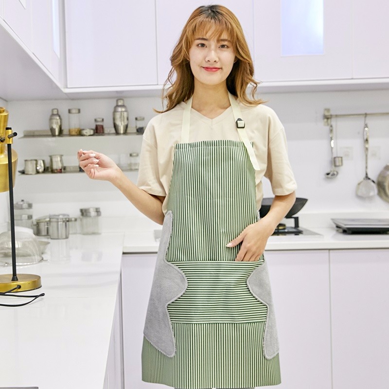 金雅涵 抖音同款家用厨房防油防水可擦手式男女时尚家用厨房防水专用围裙 绿色