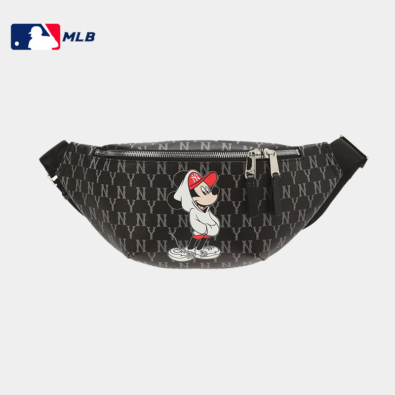MLB 迪士尼米奇联名老花黑色胸包NY 32BGKC011-50L