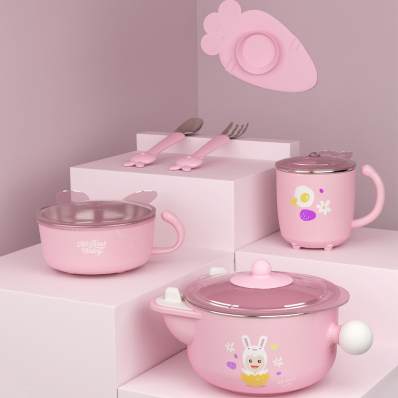 ALL JOINT儿童宝宝辅食碗勺套装-粉色5件套