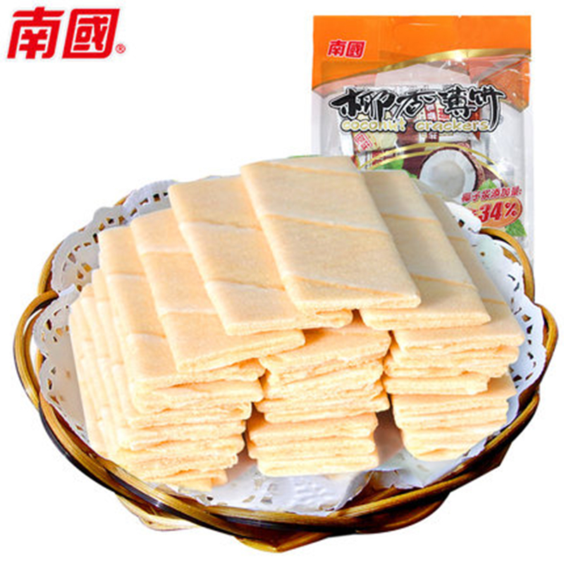 中国 南国 椰香薄饼405g营养早餐椰子味酥脆饼干零食