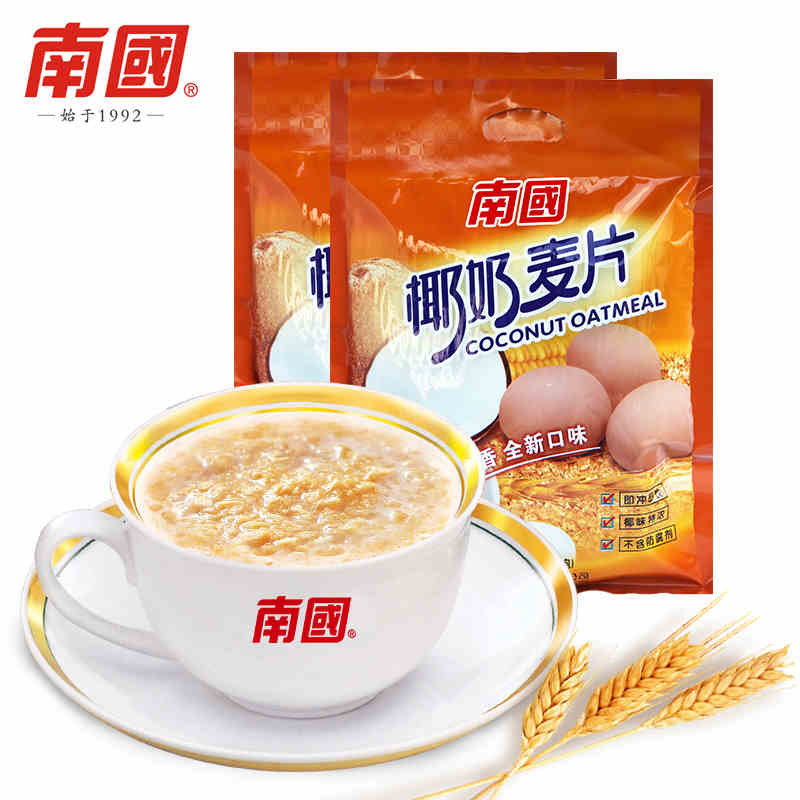 中国 南国 椰奶麦片560gx2即食燕麦片水果味早餐冲饮营养小袋装