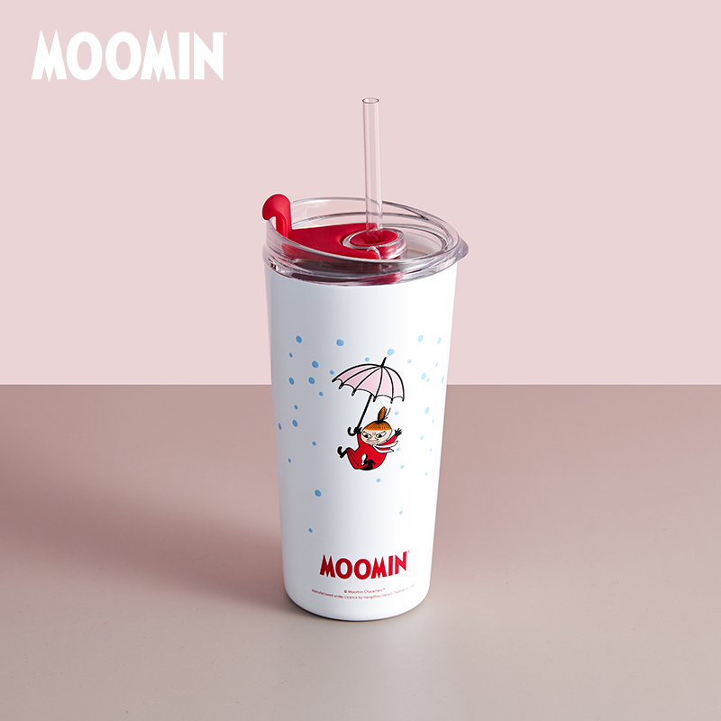 芬兰Moomin姆明吸管保温便携冷饮水杯500ml牛乳白