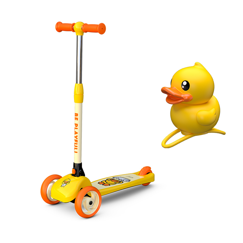 乐的小黄鸭儿童可折叠滑板车（黄色）+黄鸭车铃组合