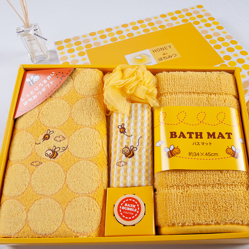内野（Uchino）小蜜蜂套装礼盒5件套（浴巾、方巾、浴垫、浴花、泡泡浴盐）