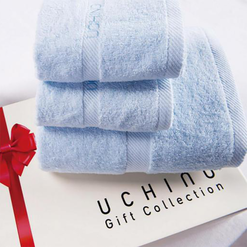内野（Uchino）纯棉素色毛巾三件套礼盒(浴巾-1 面巾-2)HUH35789D-N蓝色