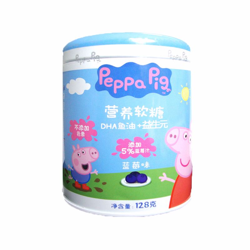 小猪佩奇  DHA鱼油益生元营养果汁软糖罐装蓝莓味 128g/罐