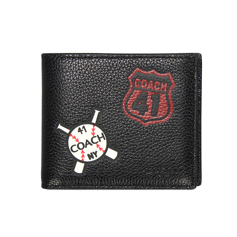 【美国直邮】COACH蔻驰男士时尚潮流涂鸦牛皮短款钱包F24655黑色