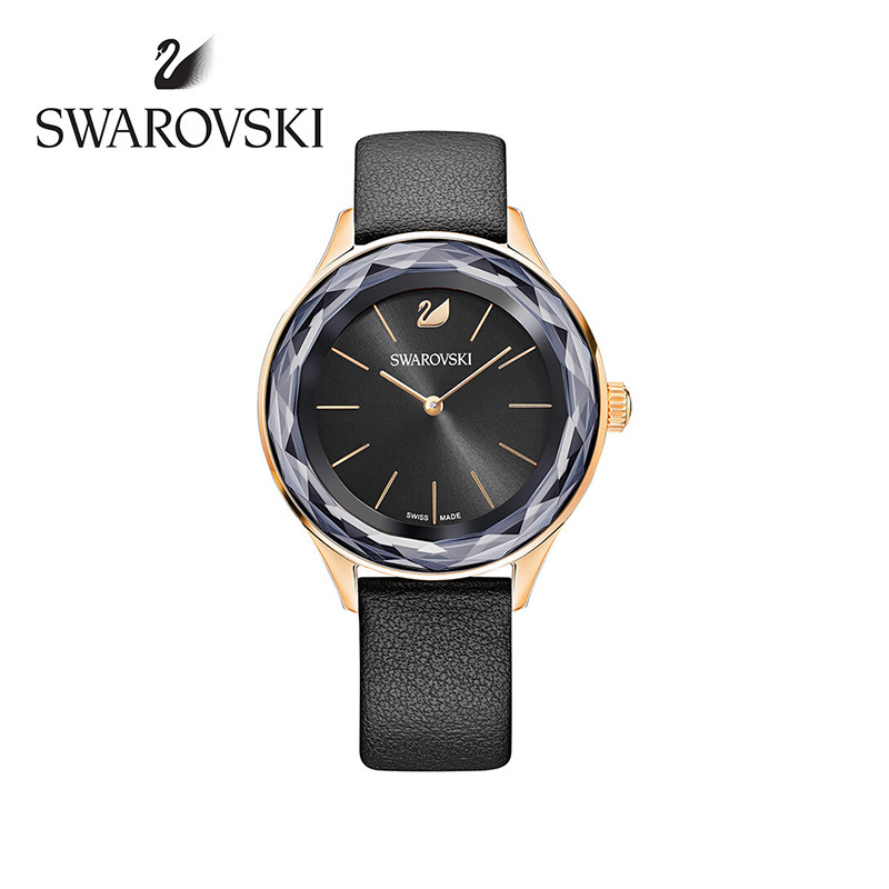 SWAROVSKI施华洛世奇 时尚手表腕表女式 玫瑰金黑面黑带 5295358