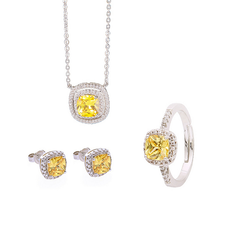 ELLE黄水晶时尚欧美套装40CM+5CM（加长链）项链戒指耳钉套装9002200
