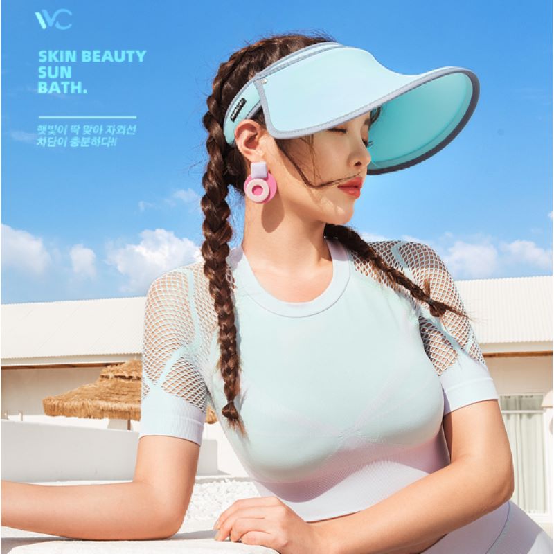 韩国vvc2020新款遮阳帽青春版女夏季空顶防晒帽防紫外线遮脸太阳帽 灰度蓝