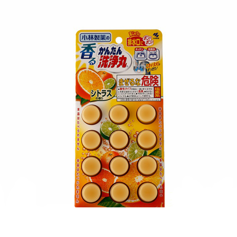 【日本直邮】KOBAYASHI 小林  下水道马桶除臭清洁丸 柑橘香 12粒
