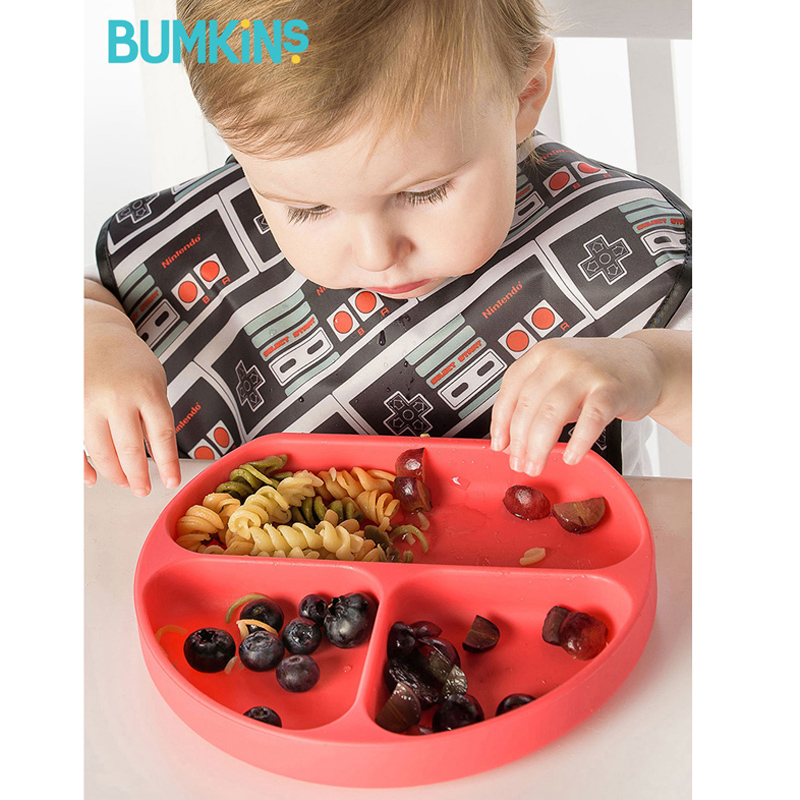 美国Bumkins全硅胶分隔餐盘 儿童吸盘辅食碗 樱桃红