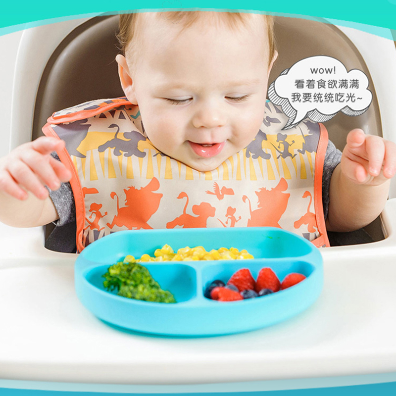 美国Bumkins全硅胶分隔餐盘 儿童吸盘辅食碗 宝贝蓝