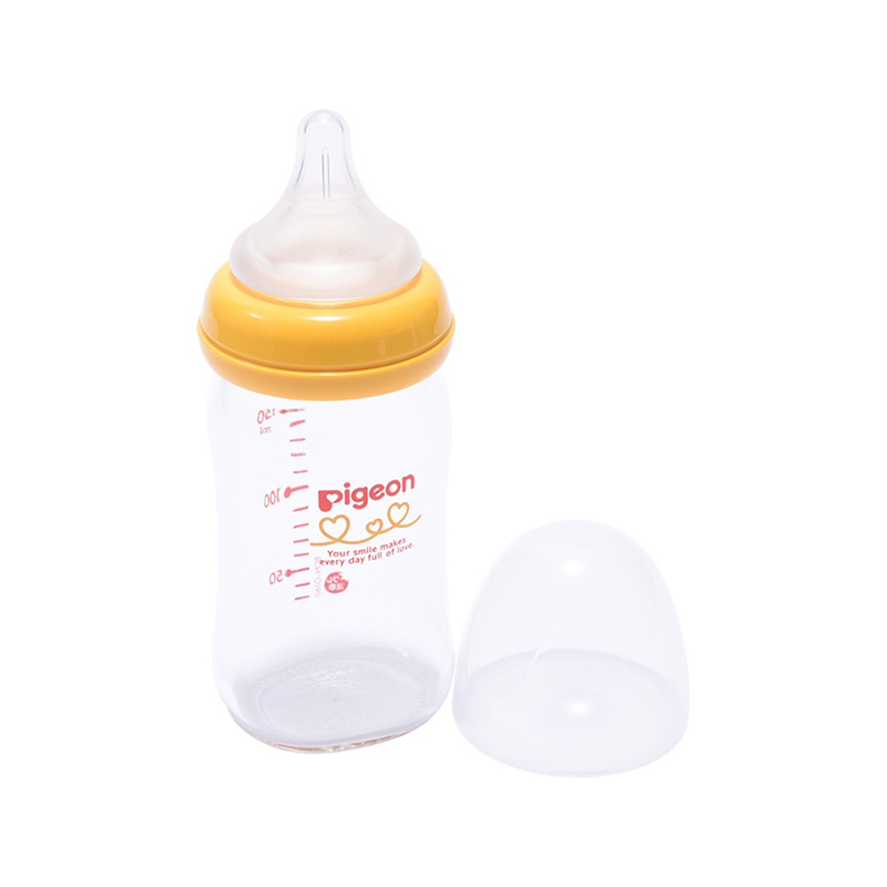 【日本直邮】PIGEON 贝亲 母乳实感耐热玻璃奶瓶 橘黄色 160ml