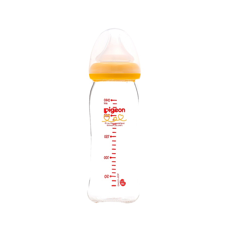 【日本直邮】PIGEON 贝亲 宽口径耐热玻璃奶瓶 橙色 240ML
