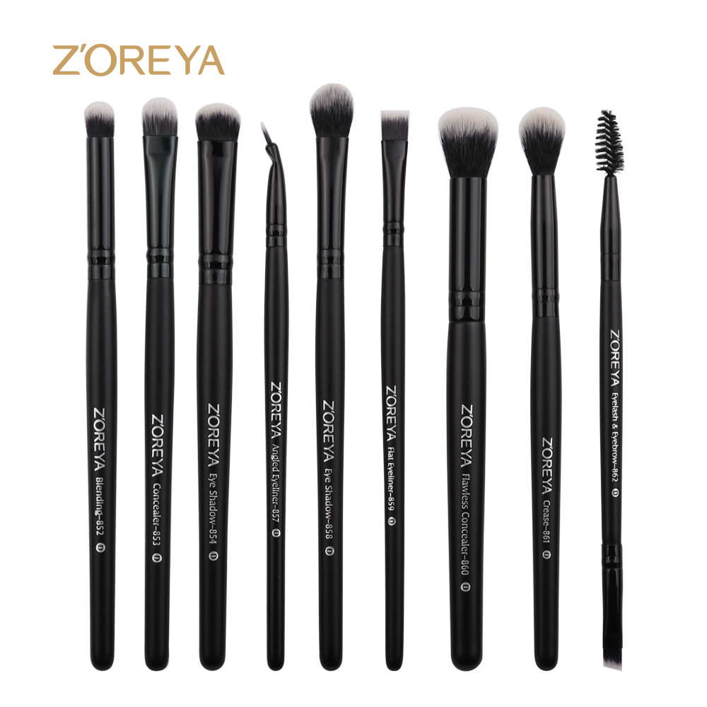 ZOREYA 热卖9支人造纤维化妆套刷黑色木柄眼影刷套装美妆工具【无包款】