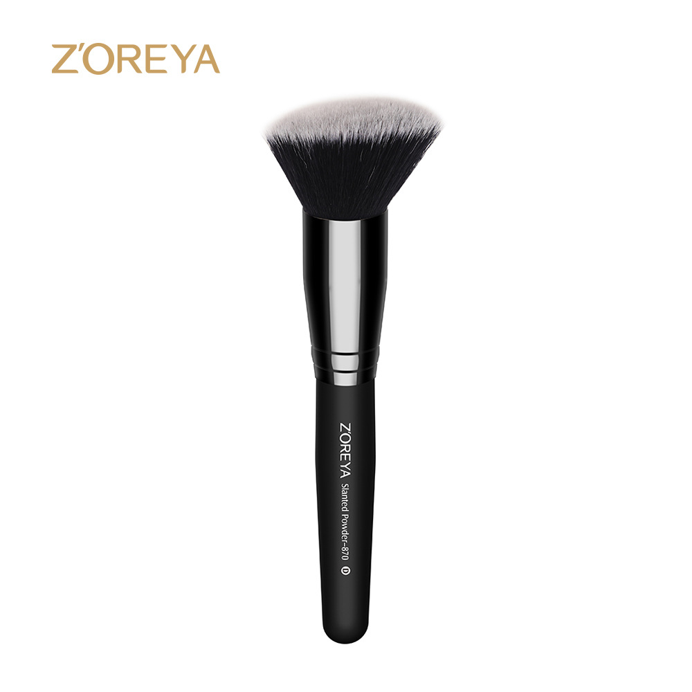 ZOREYA美妆工具欧美市场白头黑底人造纤维化妆刷黑色木柄蜜粉刷