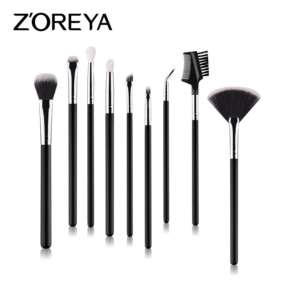 ZOREYA9支礼品化妆刷工具套装黑色人造纤维黑色木柄化妆刷套装