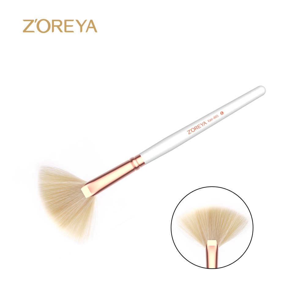 ZOREYA 人造纤维化妆工具白色木柄热销化妆刷扇形余粉刷