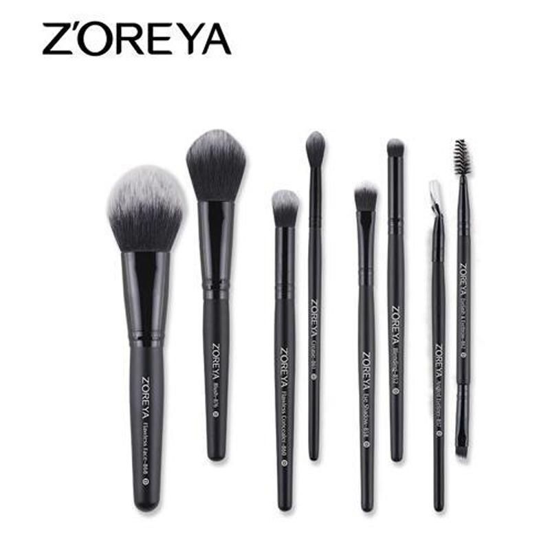 ZOREYA 8支化妆刷化妆工具经典黑色木柄人造纤维化妆套刷