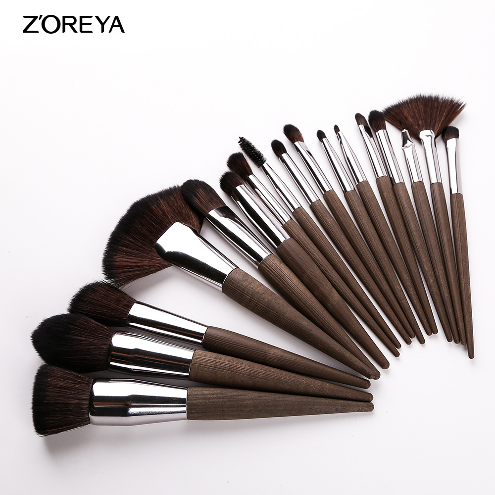 ZOREYA卓尔雅新款化妆刷18支人造纤维咖啡渣木纹初学者化妆套刷无包