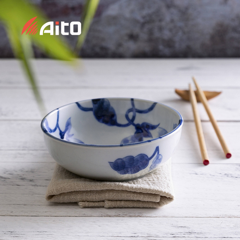 日本原产AITO Aizome Nasu蓝染茄美浓烧陶瓷饭碗大碗餐碟 饭碗：約φ13.2×H5.3cm