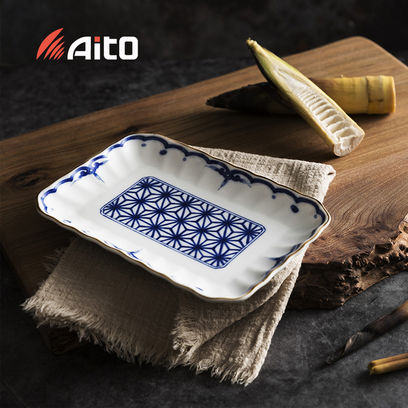 日本原产AITO Kisshokomon吉祥小纹美浓烧陶瓷碗餐碟 方盘：約19.5×12.7×H2.5cm