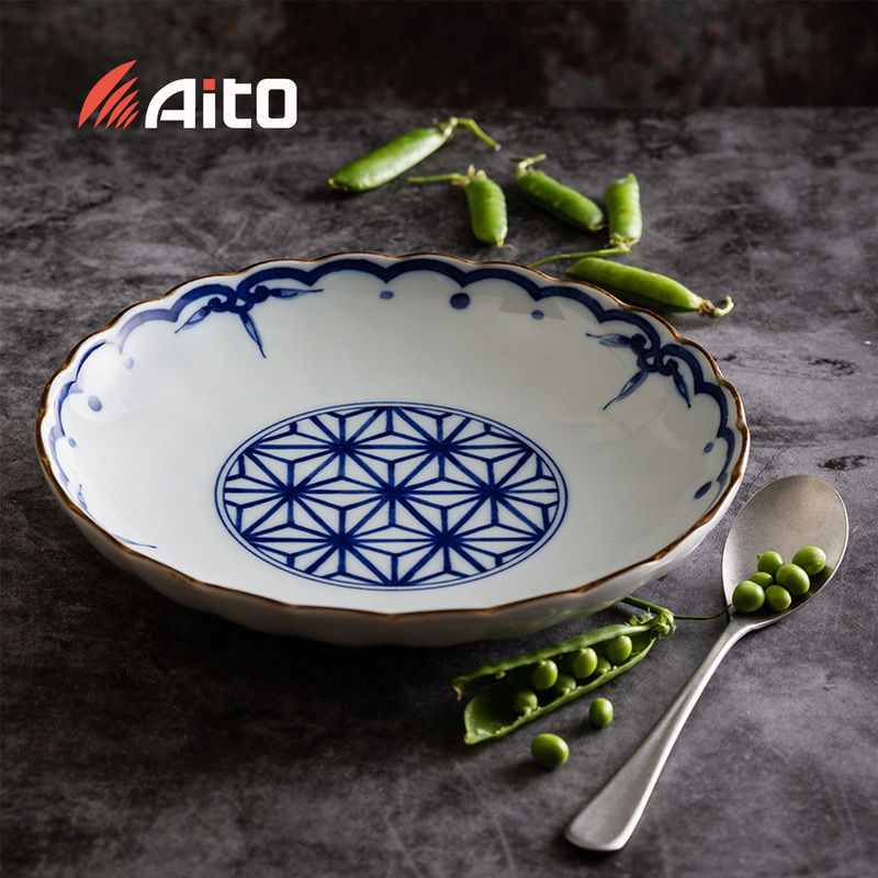 日本原产AITO Kisshokomon吉祥小纹美浓烧陶瓷碗餐碟 大皿盘：約φ23×H4.3cm