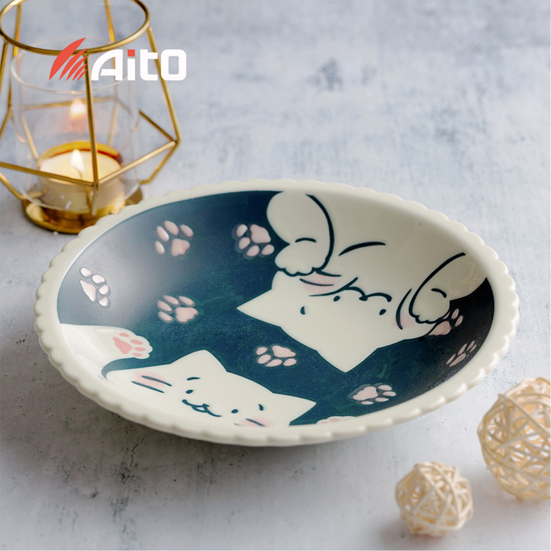 日本原产AITO CAT on SUNDAY美浓烧陶瓷深口盘 深皿钵：約φ21×H4.6cm