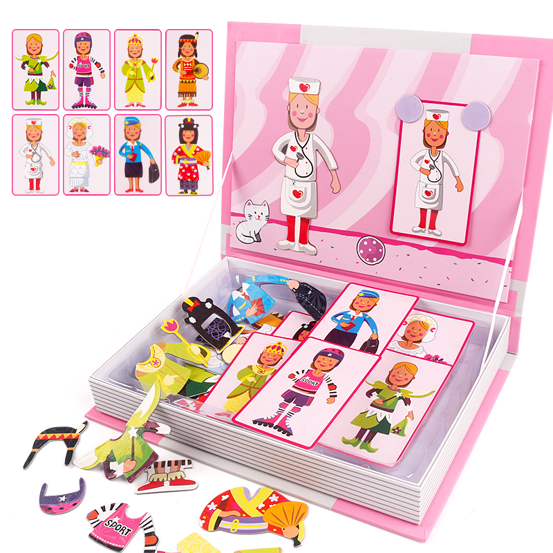 智恩堡 儿童磁力拼图玩具女孩换装造型益智早教磁铁书孩子礼物   6701-4  女孩