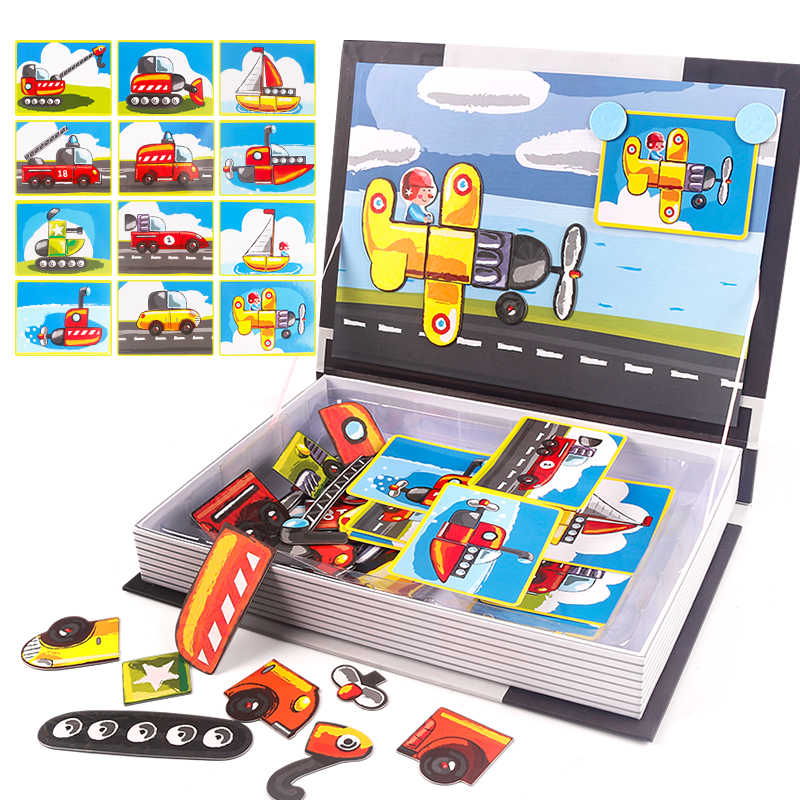 智恩堡 儿童磁力拼图玩具交通工具造型益智早教磁铁书孩子礼物 6701-2