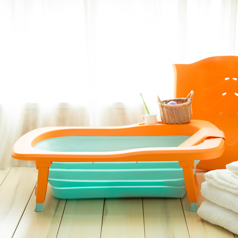 韩国原产Mathos Loreley婴儿浴盆澡盆便携感温可折叠浴盆 橙色 展开前：87.5*58*9cm，展开后：87.5*58*23cm