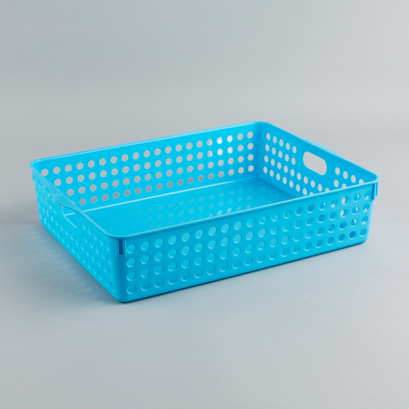 日本原产inomata厨房收纳篮桌面置物篮收纳筐储物篮A4型 蓝色  26.4×35.3×8.1cm