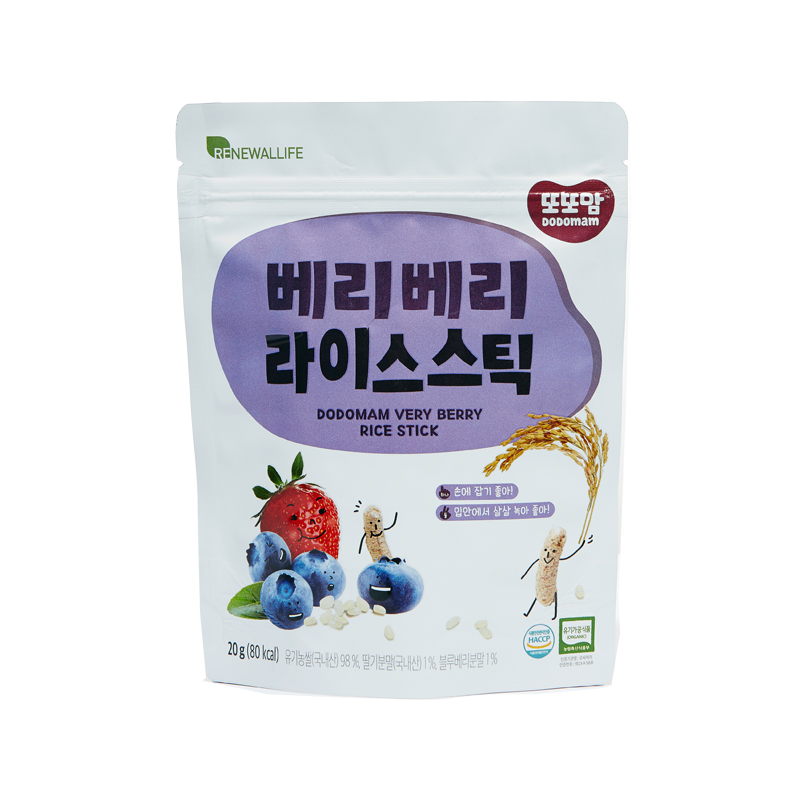 韩国原装进口丽幼儿哆哆妈有机泡芙条（草莓蓝莓味）20g