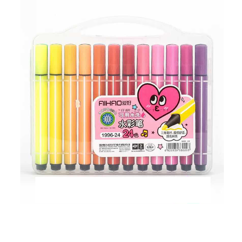 爱好24色水溶性彩笔学生画材1996-24 包装颜色混发