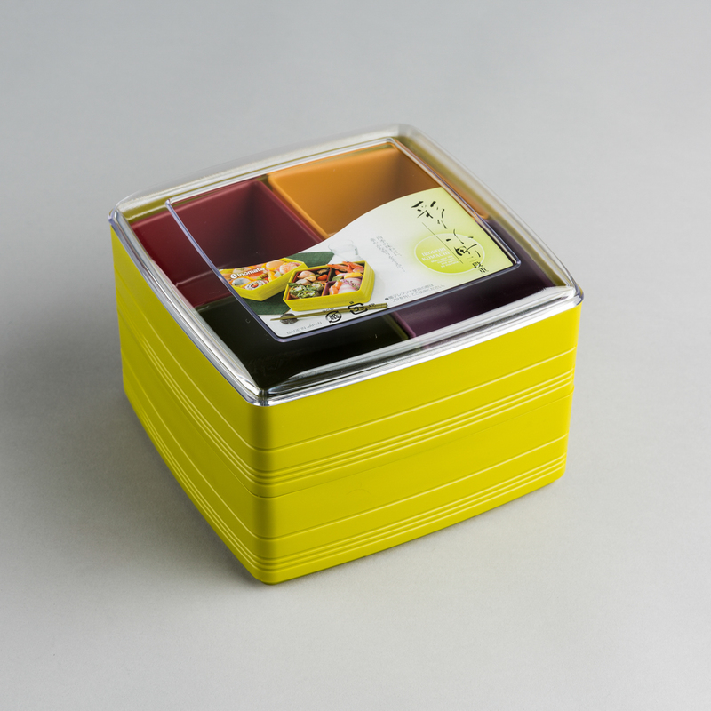 日本原产inomata带分格饭盒彩色双层饭盒保鲜盒便当盒  16.3×16.3×11.4㎝