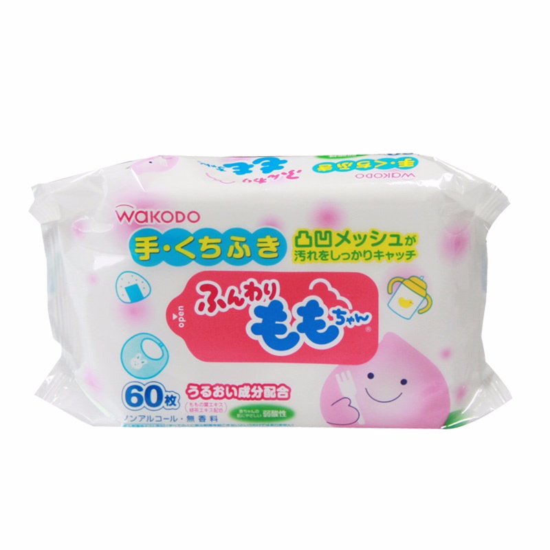 日本原装进口和光堂婴儿湿巾  桃叶精华湿纸巾60枚x3包