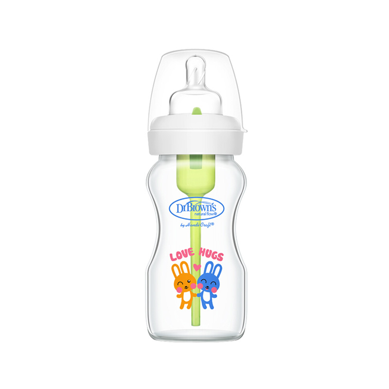 美国布朗博士 防胀气玻璃宽口婴儿奶瓶 晶彩萌兔 270ml