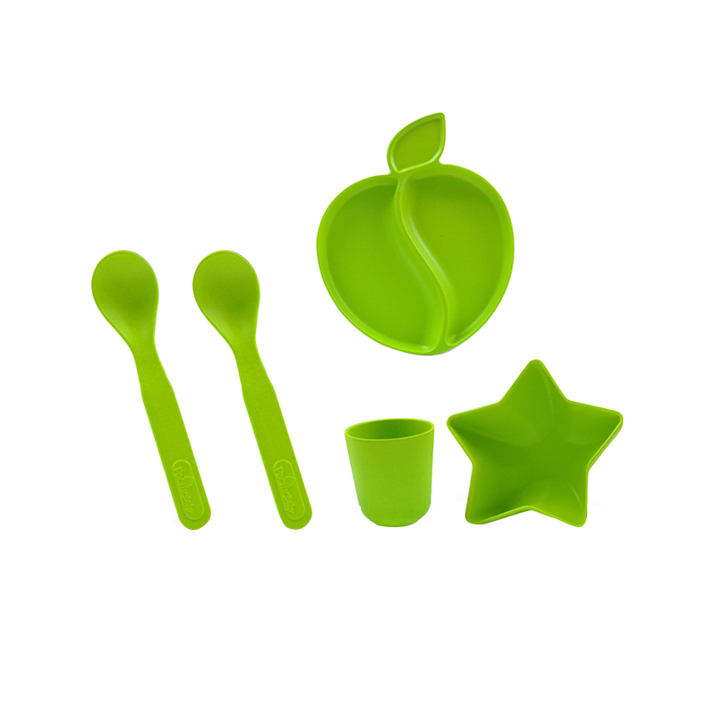 美国pacificbaby竹纤维儿童餐具绿色星碗组合