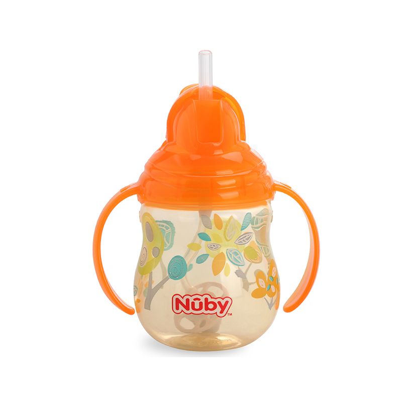 美国Nuby/努比宝宝学饮杯吸管水杯儿童杯270ml 橘