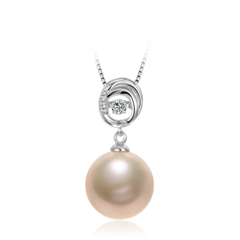 京润珍珠 炫美 13-14mm圆形 925银镶淡水珍珠吊坠 粉色爱迪生珍珠