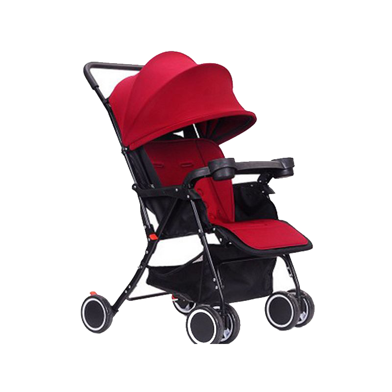 小毛兔超轻便携婴儿推车可坐可躺折叠儿童车伞车jx662酒红色黑色车架